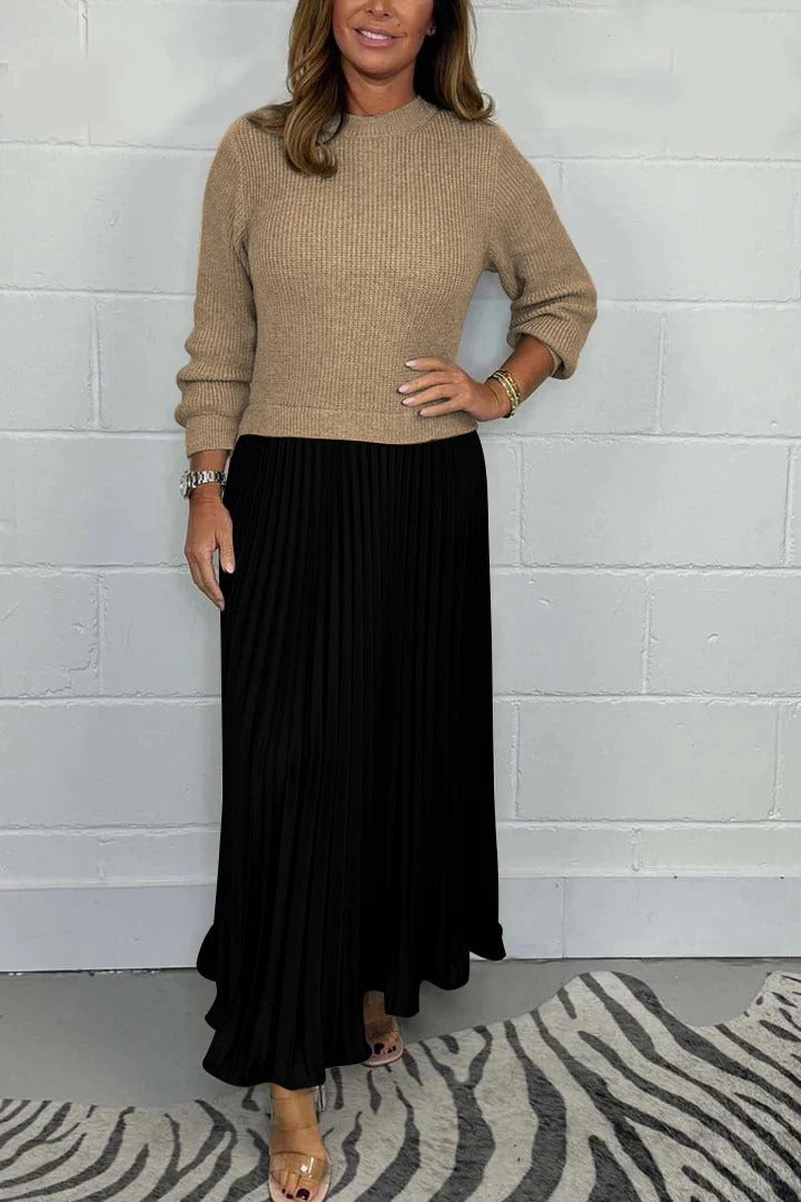 Claudia | Vestido maxi con jersey y falda plisada