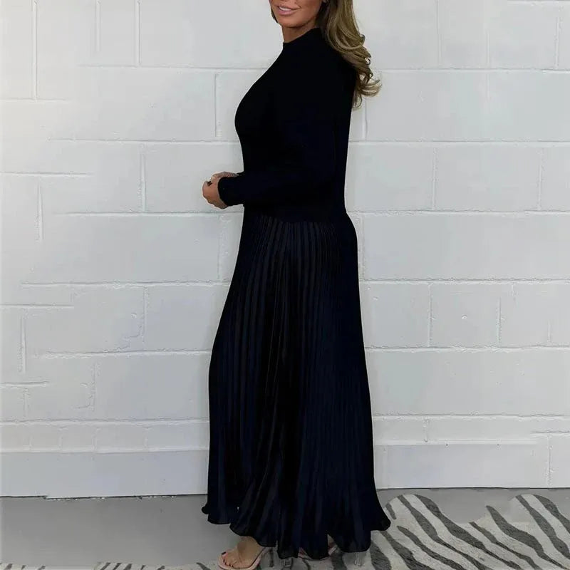 Claudia | Vestido maxi con jersey y falda plisada